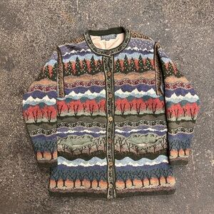 Icelandic Design Wool Button Up Sweater Patterned Winter Women’s Med